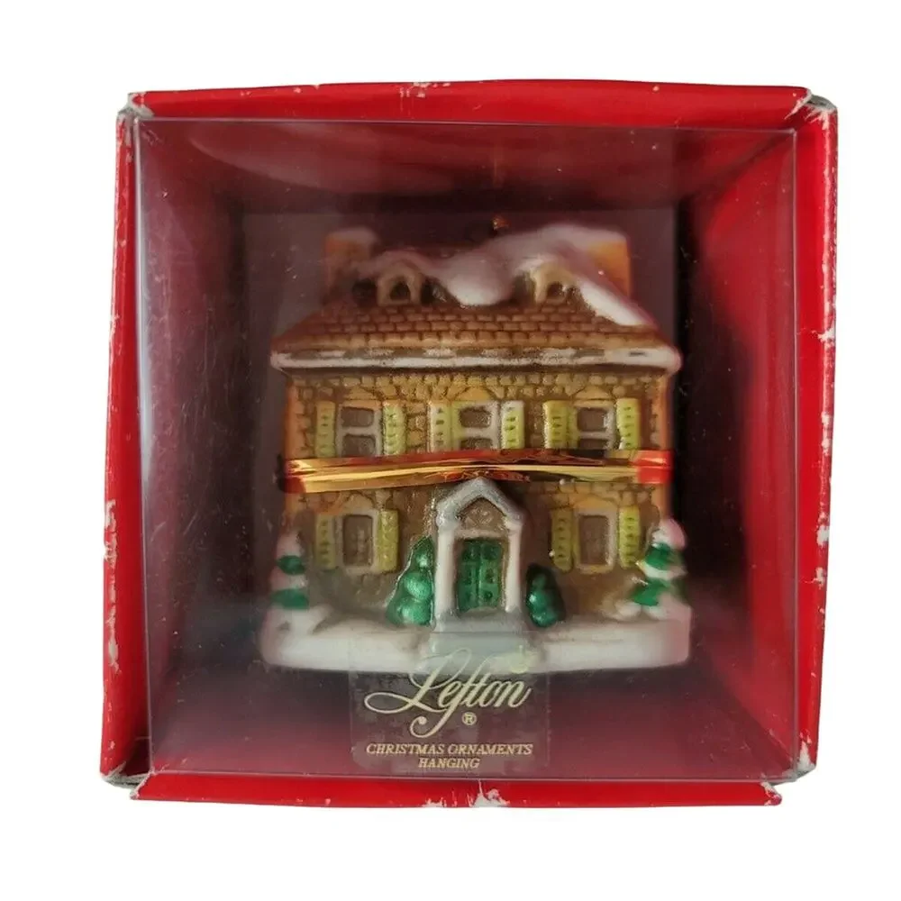 Vintage Christmas Ornament Colonial Style House 1986 Lefton Winter Snow